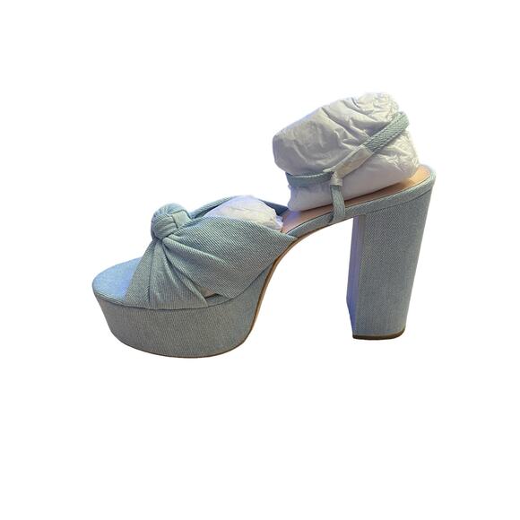 Loeffler Randall Roz-Den Knotted Platform Sandals Block Heel Light Denim 8.5B - Picture 9 of 15